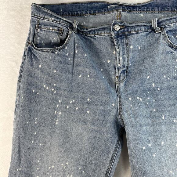 Old Navy Sz 16 Boyfriend Straight Jeans Mid Rise Bleach Spots Light Wash Stretch - Picture 5 of 16